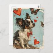 Papillon-Hund Vintag Valentinstag Postkarte (Vorne/Hinten)