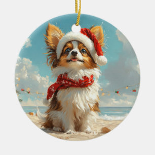 Papillon-Hund Weihnachten Vintage Strand Keramik Ornament