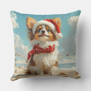 Papillon-Hund Weihnachten Vintage Strand Kissen