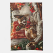 Papillon-Hund Weihnachtsfestlich Geschirrtuch (Vertikal)