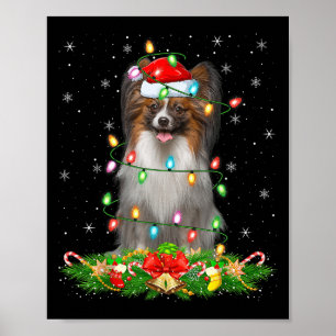 Papillon-Hund-Weihnachtslichter Lustiger Weihnacht Poster