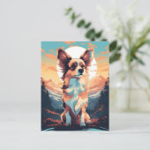 Papillon-Hund Winterwald bei Sonnenuntergang Postkarte (Stehend Vorderseite)