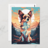 Papillon-Hund Winterwald bei Sonnenuntergang Postkarte (Vorne/Hinten)