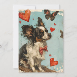 Papillon-Hund zum Valentinstag im Vintage-Stil Feiertagskarte