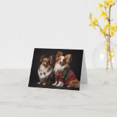 Papillon Hunde in Christmas Sweaters Card Karte (Gelbe Blume)
