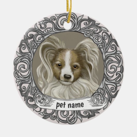 Papillon Hunde Liebenserinnerung Anhänger Keramik Ornament (Vorne)