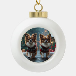 Papillon-Hunde Weihnachten Schnee Urlaub Keramik Kugel-Ornament