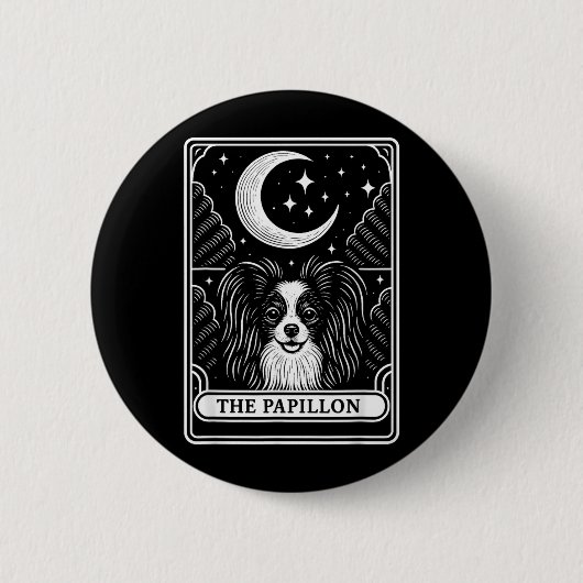 Papillon-Hundemutter-Tarotkarte Vintage-Halbmond Button (Vorderseite)