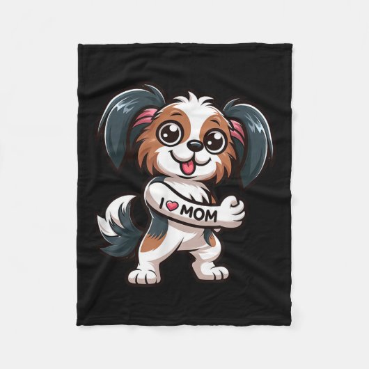 Papillon I Liebe Mama Funny Dog Tattoo Fleecedecke (Vorderseite)