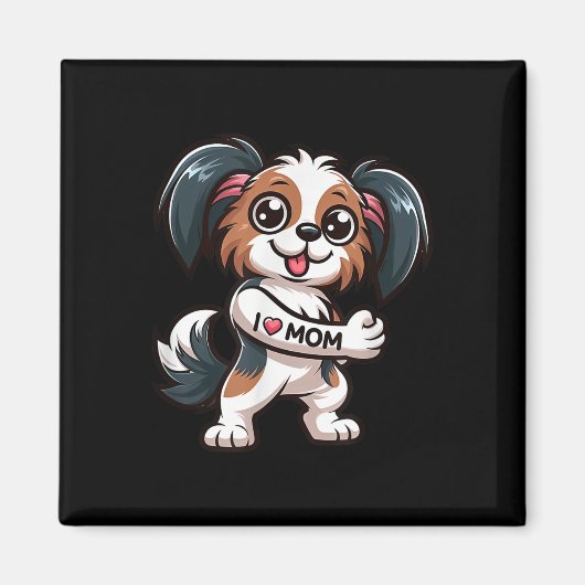 Papillon I Liebe Mama Funny Dog Tattoo Magnet (Vorne)