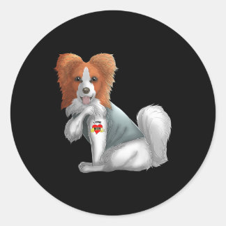 Papillon I Liebe Mama Tattoo Hundeshirt Mothers Runder Aufkleber