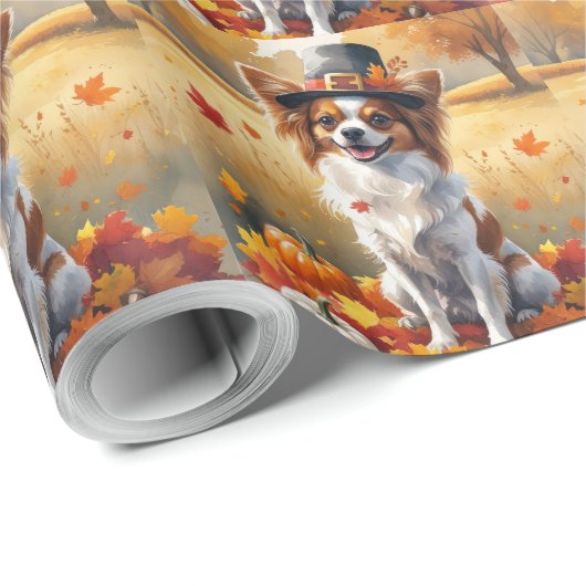 Papillon im Herbst hinterlässt Erntedank Kunst Geschenkpapier (Rolleneckpunkt)