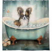 Papillon in der Badewanne Aquarell Dog Kunstdusche Duschvorhang (Vorderseite)