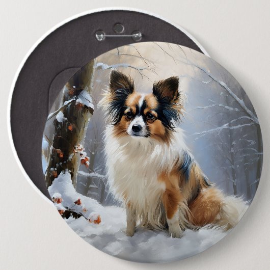 Papillon Lass es schneien Weihnachten Button (Vorne & Hinten)