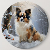 Papillon Lass es schneien Weihnachten Button (Vorderseite)