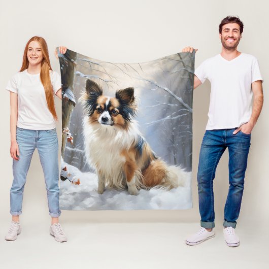 Papillon Lass es schneien Weihnachten Fleecedecke (Beispiel)