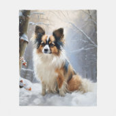 Papillon Lass es schneien Weihnachten Fleecedecke (Vorderseite)