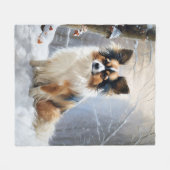 Papillon Lass es schneien Weihnachten Fleecedecke (Vorderseite (Horizontal))