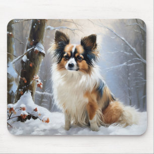 Papillon Lass es schneien Weihnachten Mousepad