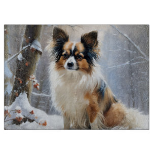 Papillon Lass es schneien Weihnachten Schneidebrett