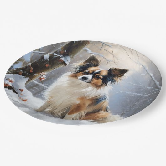 Papillon Let It Snow Christmas Pappteller (Schrägansicht)