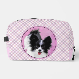 Papillon Malerei Schwarz Weiß Original Hunde Kunst Waschbeutel