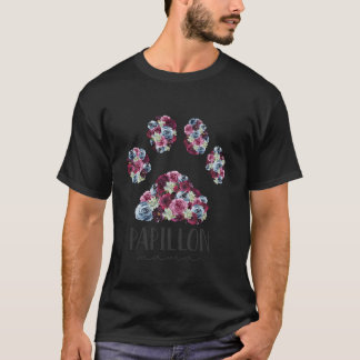 Papillon Mama Floral Paw Dog Mama T-Shirt