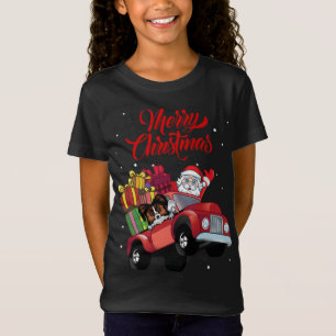 Papillon mit dem Weihnachtsmann im roten Lkw-Hund T-Shirt