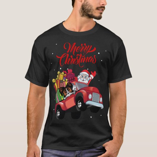 Papillon mit dem Weihnachtsmann im roten Lkw-Hund T-Shirt (Vorderseite)