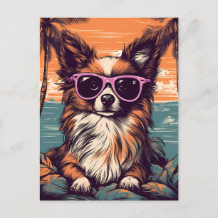 Papillon mit Sonnenbrille am Strand Postkarte
