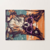Papillon mit Sonnenbrille am Strand Puzzle (Horizontal)