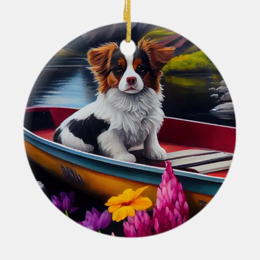 Papillon on a Paddle: Ein Landschaftliches Abenteu Keramik Ornament (Hinten)