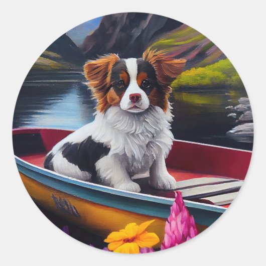 Papillon on a Paddle: Ein Landschaftliches Abenteu Runder Aufkleber (Vorderseite)