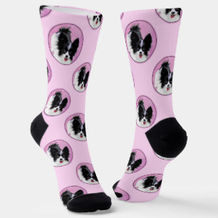 Papillon Painting Black and White Original Dog Art Socken