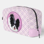 Papillon Painting Black and White Original Dog Art Waschbeutel (Rechte Ecke)