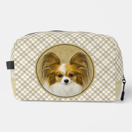 Papillon Painting Lemon und White Original Dog Art Waschbeutel (Vorderseite)