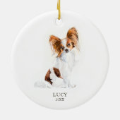 Papillon Pet Hund Aquarellbilder Keramik Ornament (Hinten)