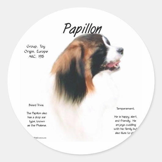 Papillon (Phalene) Geschichtsdesign Runder Aufkleber (Vorderseite)