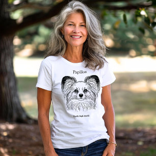 Papillon Portrait Black Line Illustration T-Shirt