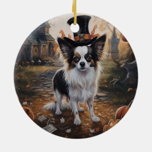 Papillon Pumpkins Halloween Beängstigend Keramik Ornament (Hinten)