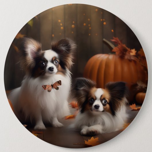 Papillon Puppy Autumn Delight Pumpkin Button (Vorderseite)