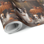 Papillon Puppy Autumn Delight Pumpkin Geschenkpapier (Rolleneckpunkt)