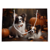 Papillon Puppy Autumn Delight Pumpkin Große Geschenktüte (Vorderseite)