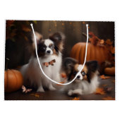 Papillon Puppy Autumn Delight Pumpkin Große Geschenktüte (Rückseite)