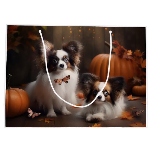 Papillon Puppy Autumn Delight Pumpkin Große Geschenktüte (Rückseite)