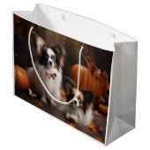 Papillon Puppy Autumn Delight Pumpkin Große Geschenktüte (Rückseite Schrägansicht)