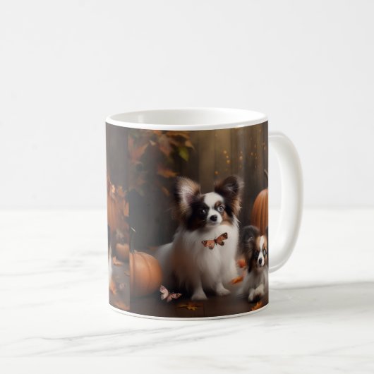 Papillon Puppy Autumn Delight Pumpkin Kaffeetasse (VorderseiteRechts)