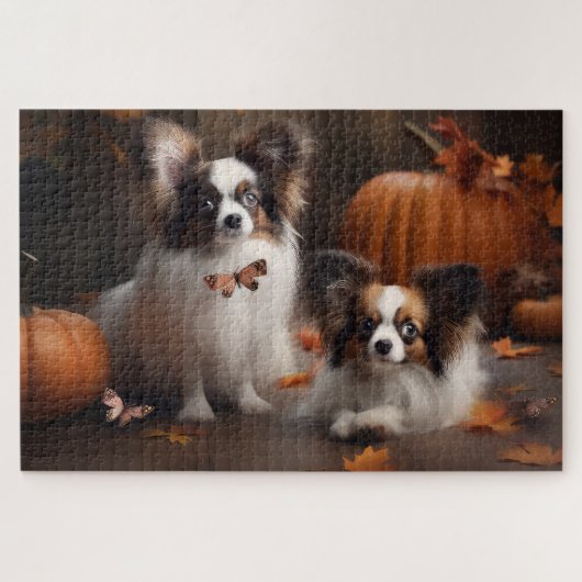 Papillon Puppy Autumn Delight Pumpkin Puzzle (Horizontal)