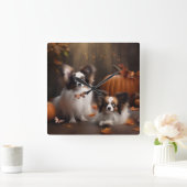 Papillon Puppy Autumn Delight Pumpkin Quadratische Wanduhr (Zuhause)