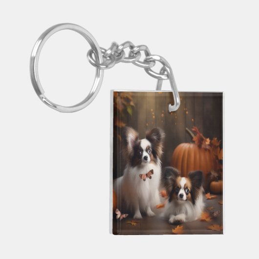Papillon Puppy Autumn Delight Pumpkin Schlüsselanhänger (Vorderseite links)